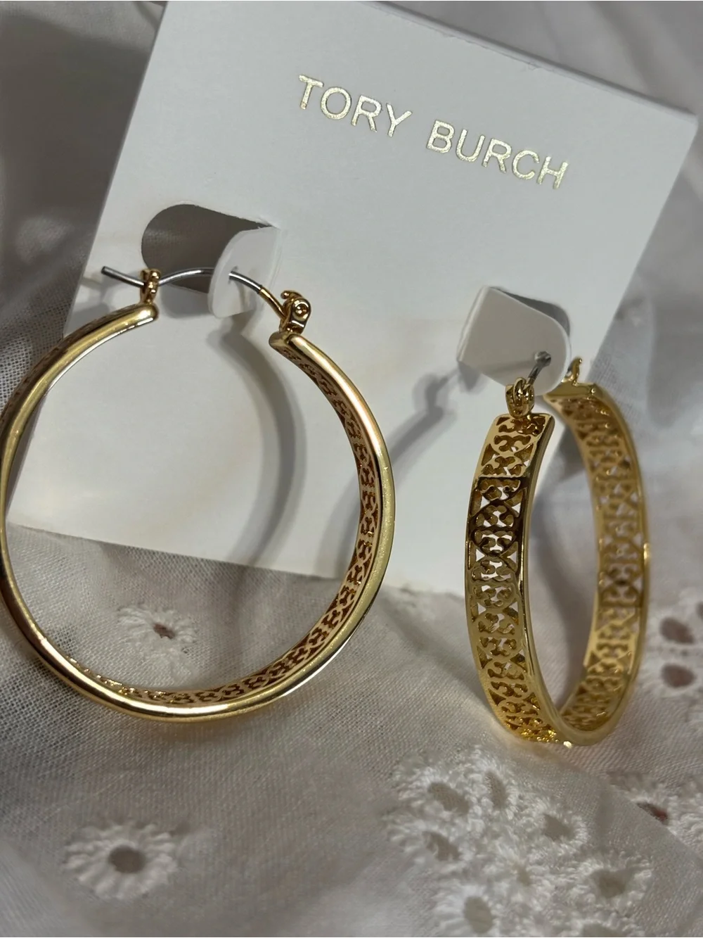 Tory Burch Large Gold Filigree Hoop Earrings